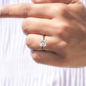 Close-Up View of Princess Cut Moissanite Solitaire Engagement Ring In White Gold