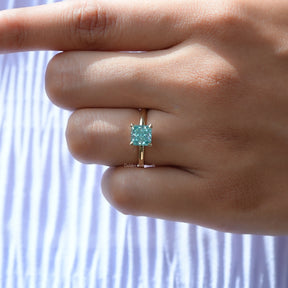 [Cyan Blue Princess Cut Moissanite White Gold Ring]-[Golden Bird Jewels]