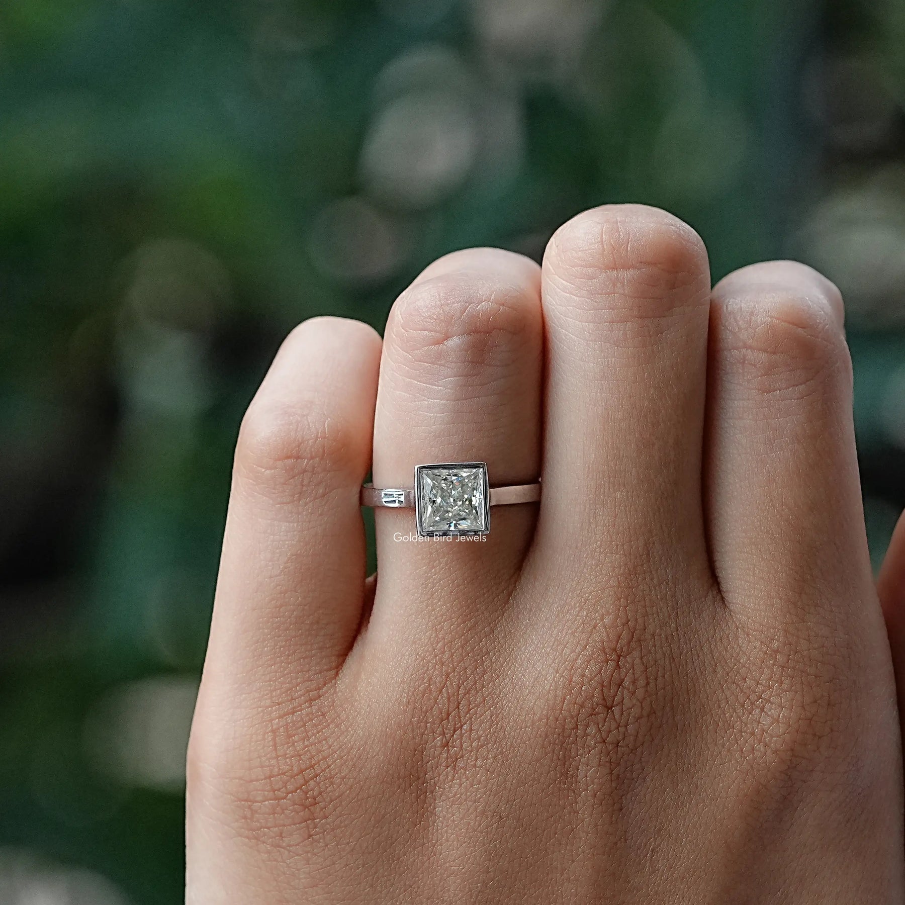 [Solitaire Princess Cut Engagement Ring]-[Golden Bird Jewels]