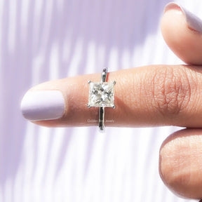 [Solitaire Princess Cut Moissanite Ring]-[Golden Bird Jewels]