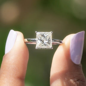 [Princess Cut Moissanite Solitaire Ring]-[Golden Bird Jewels]