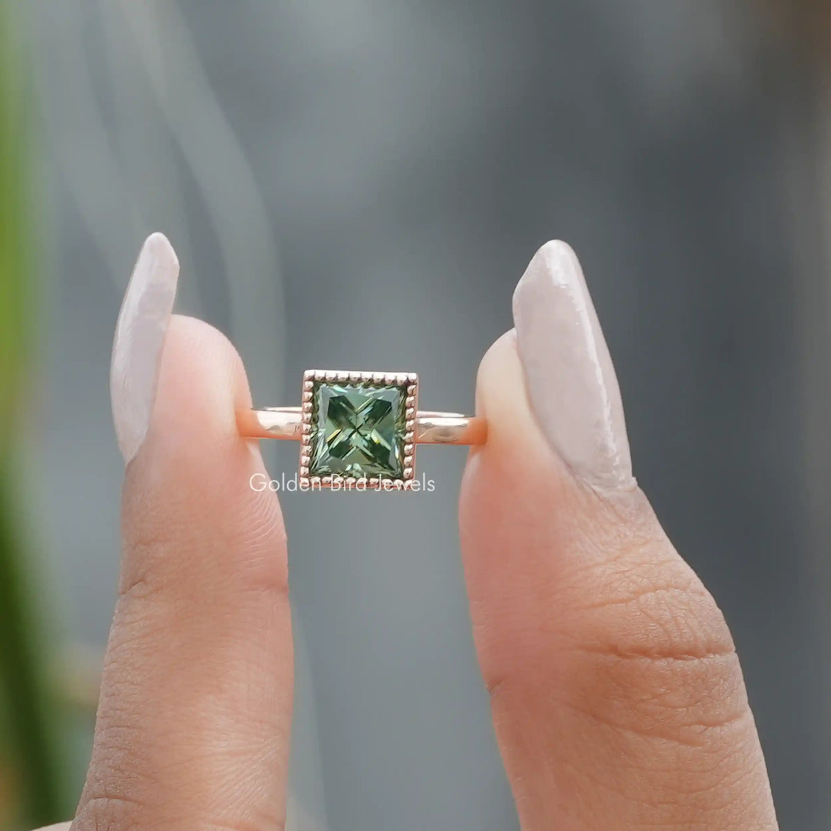 [Mint Green Princess Cut Moissanite Wedding Ring]-[Golden Bird Jewels]