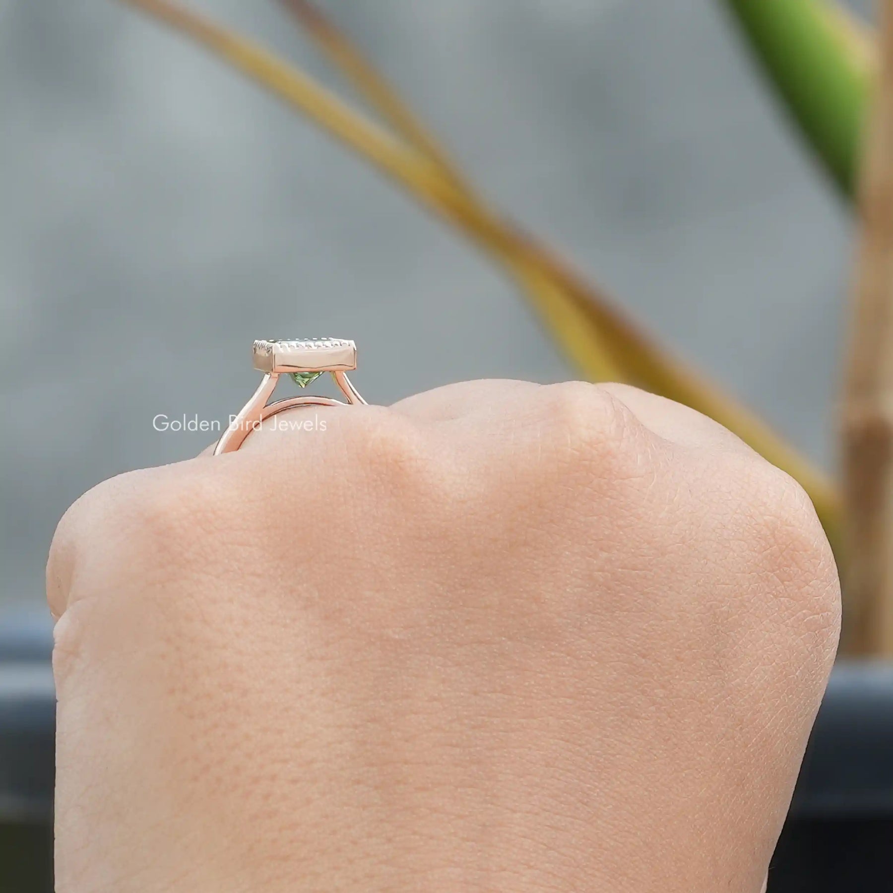 [Rose Gold Moissanite Princess Cut Bezel Set]-[Golden Bird Jewels]