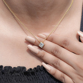 Princess Lab Diamond Bezel Set Solitaire Pendant