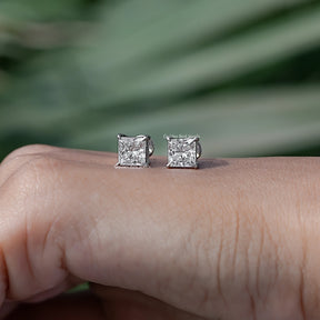 [Lab Grown Princess Cut Stud Earrings]-[Golden Bird Jewels]