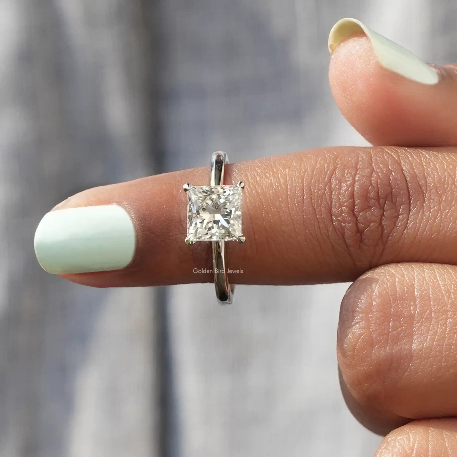 [Lab Grown Princess Cut Diamond Solitaire Engagement Ring]-[Golden Bird Jewels]