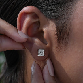 [Lab Grown Diamond Princess Cut Stud Earrings]-[Golden Bird Jewels]