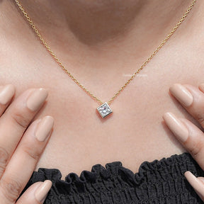 Princess Lab Diamond Bezel Set Solitaire Pendant