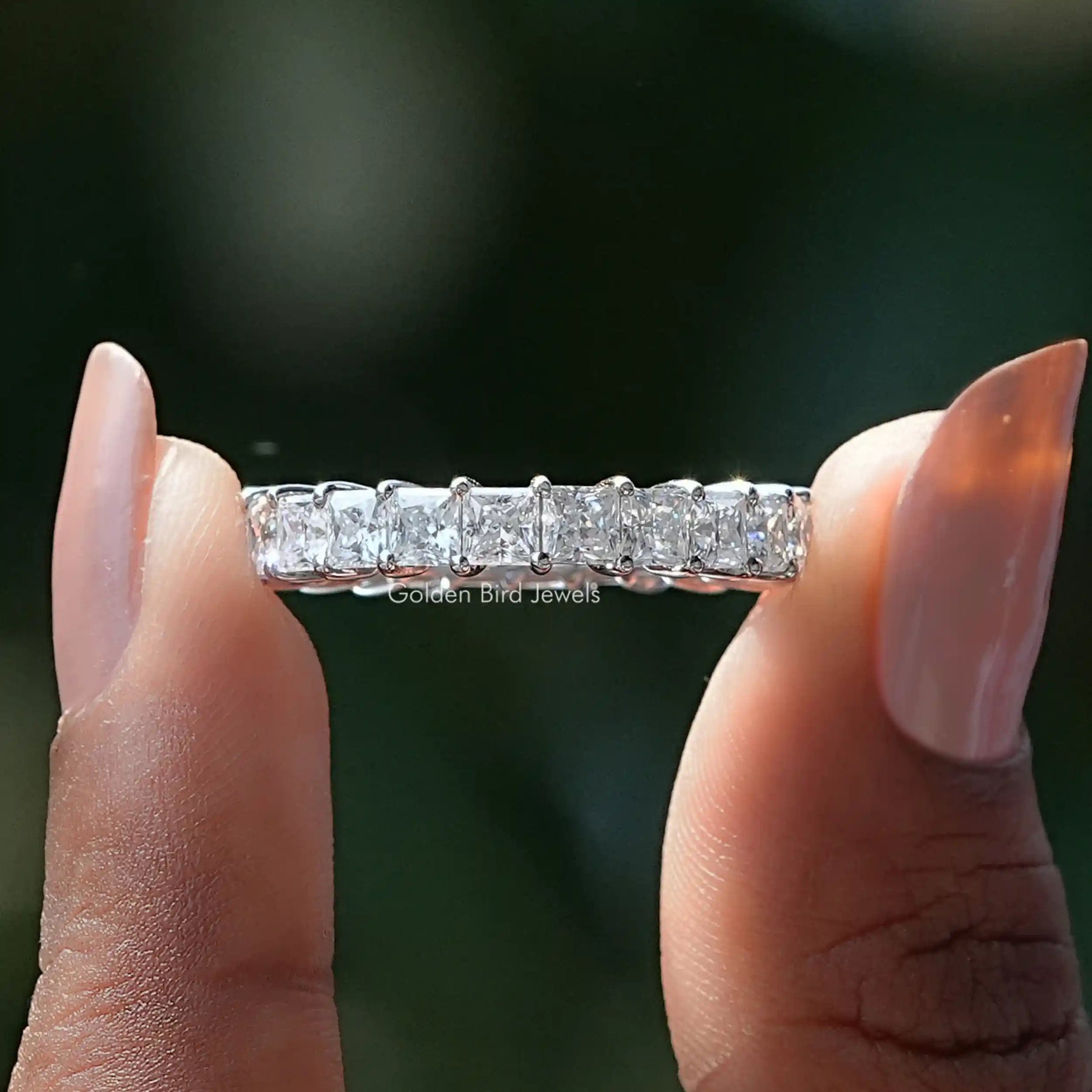 [Moissanite Princess Cut Full Eternity Wedding Band]-[Golden Bird Jewels]