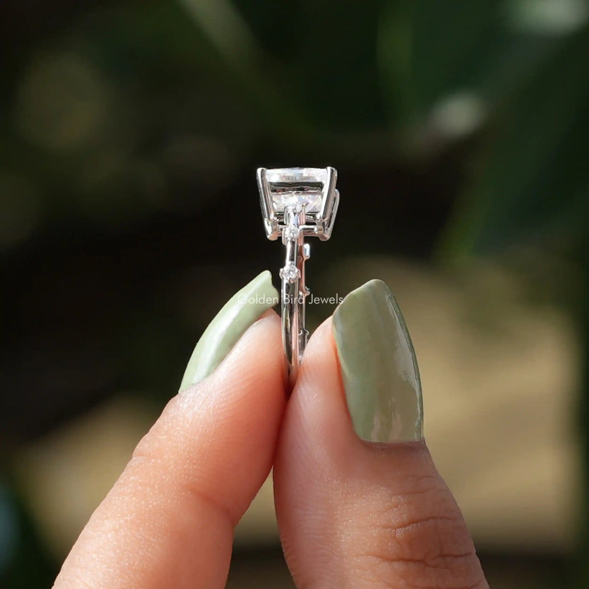 [Princess And Round Cut Moissanite Ring]-[Golden Bird Jewels]