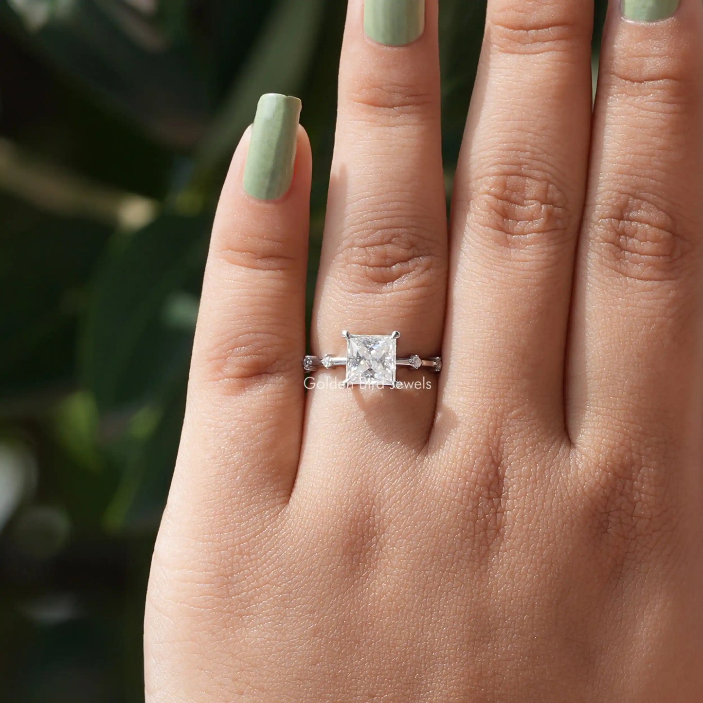 View of Princess Cut Moissanite Ring In finger