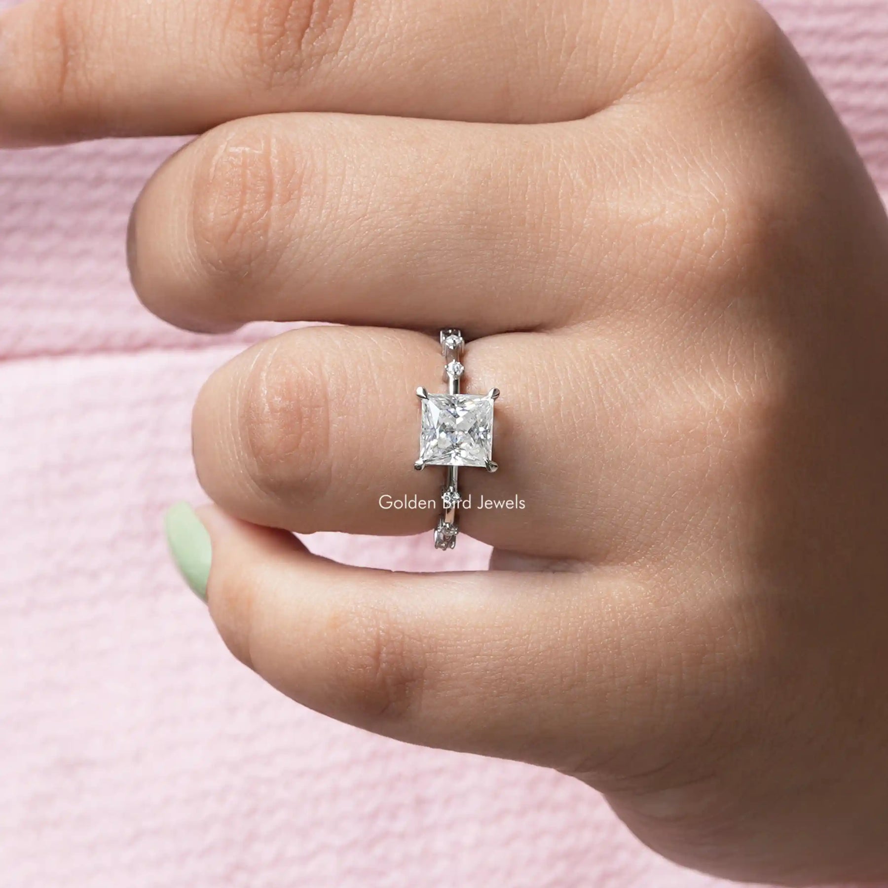 View of Princess Cut Moissanite Ring In finger