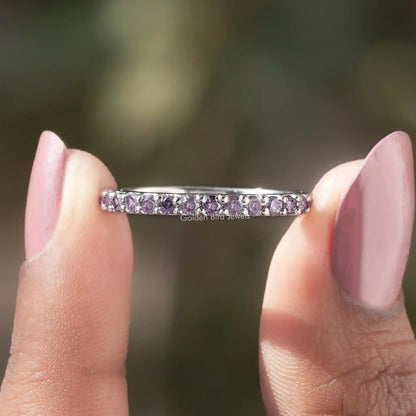 Front view of Purple Alexandrite Round Gemstone Eternity Band	