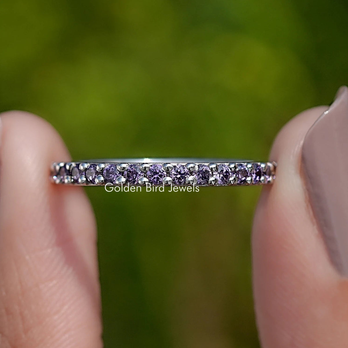 February Birthstone Purple Amethyst Round Eternity Band
