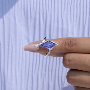 Purple Amethyst Kite Gemstone Halo Accent Ring