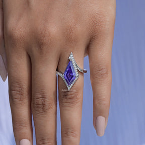 In Finger of Kite Cut Gemstone Halo Accent Ring In White Gold