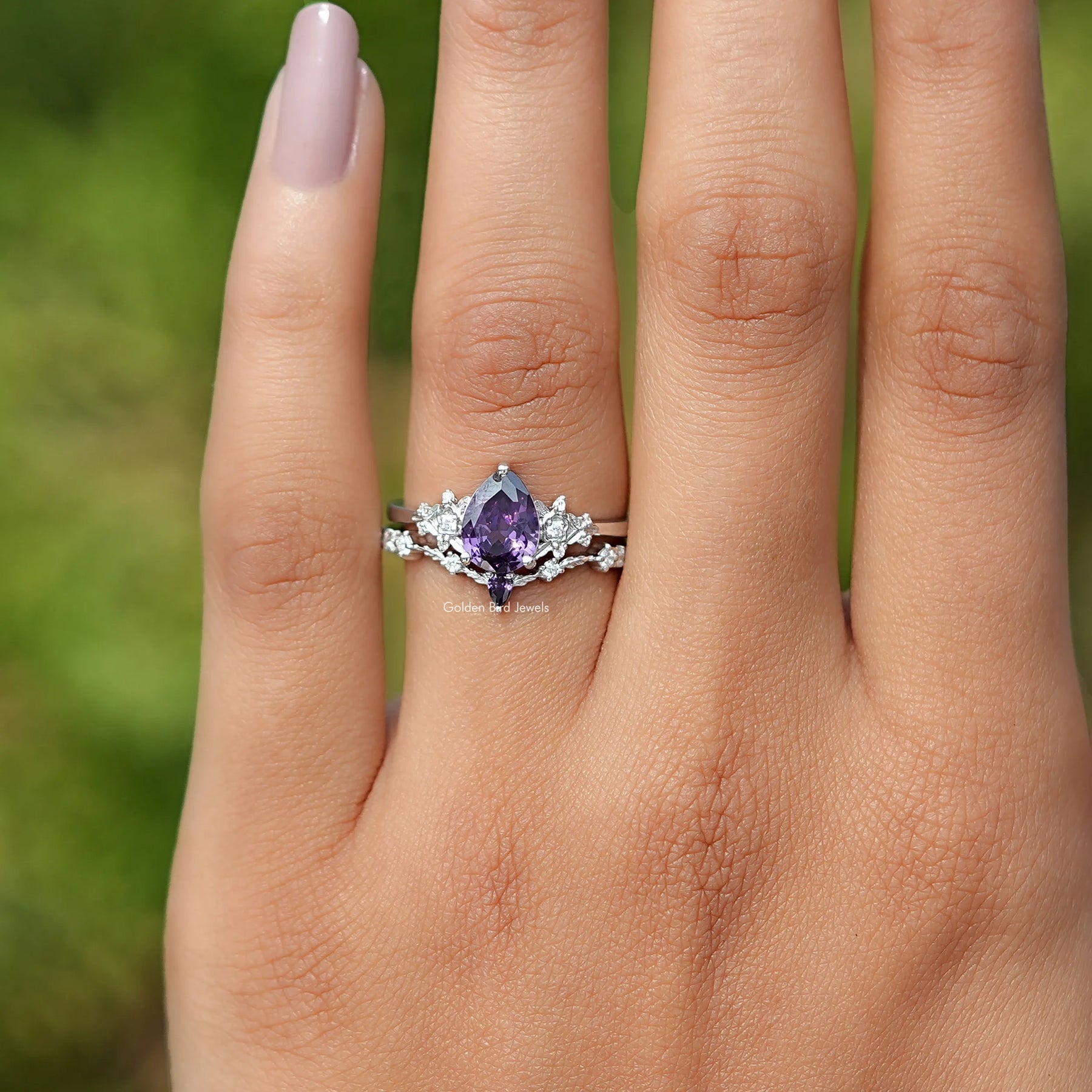 Purple Amethyst Pear Gemstone Ring Set