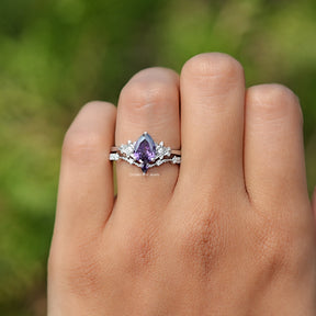 Purple Amethyst Pear Gemstone Ring Set