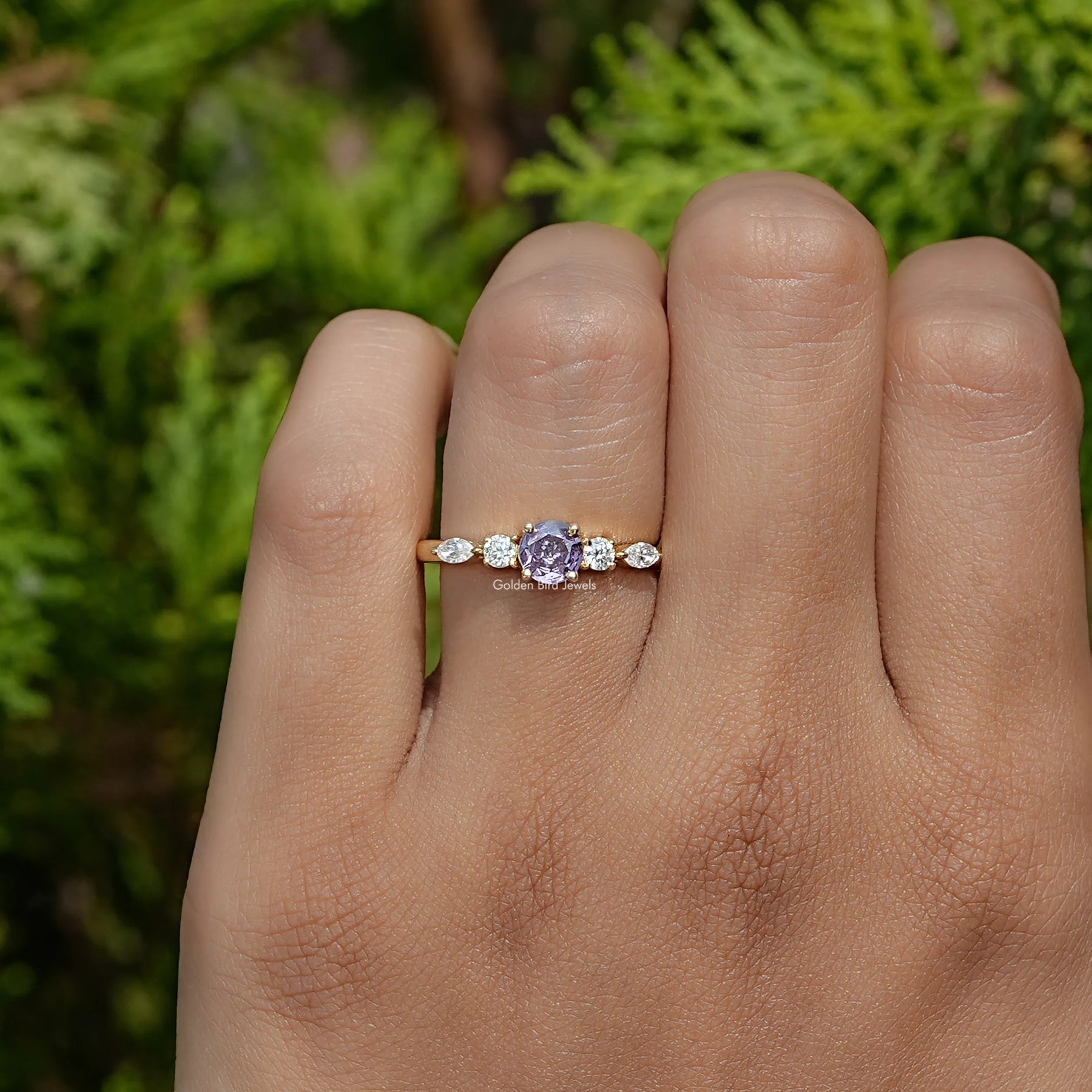 Purple Amethyst Round Cut Gemstone Accent Ring