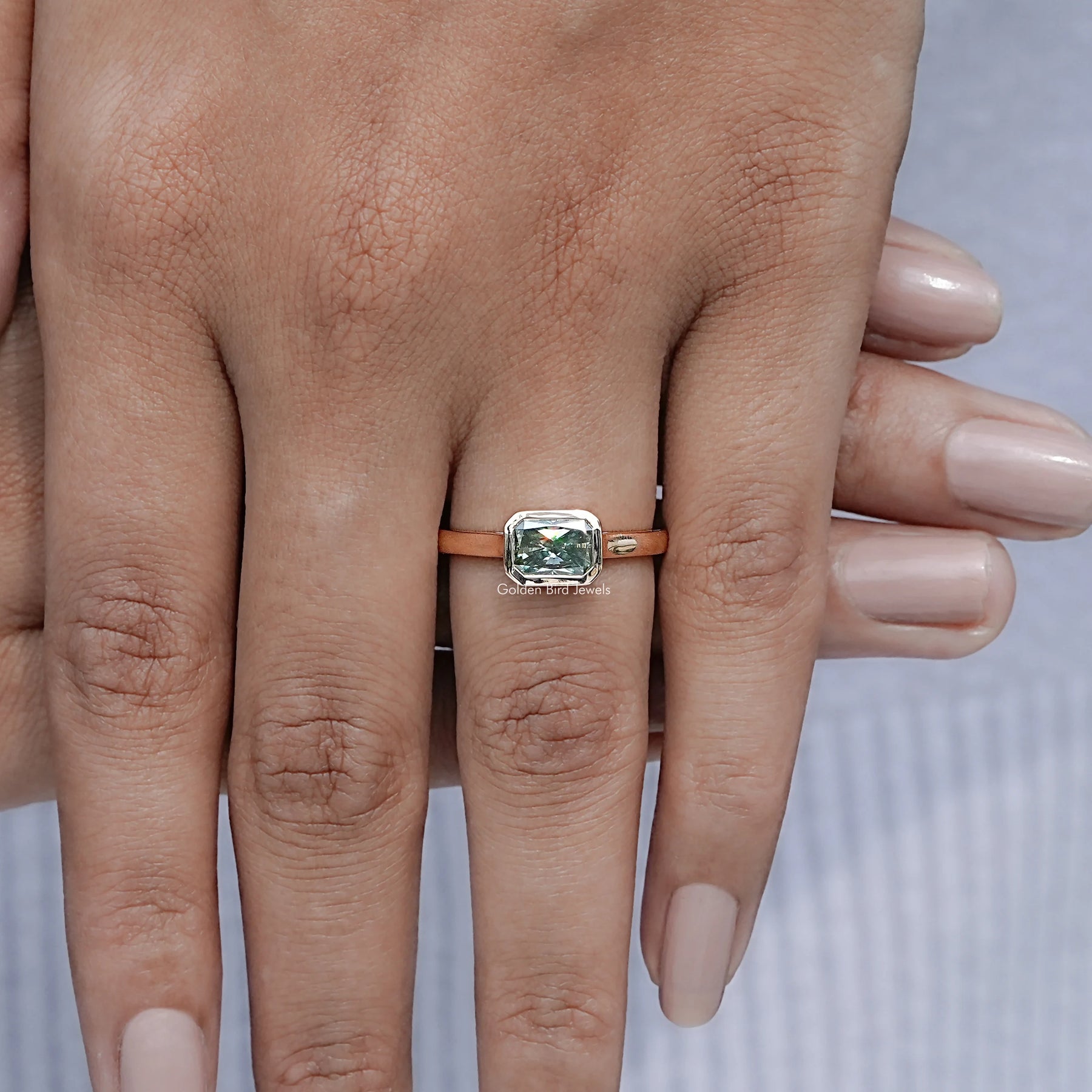 Green Radiant Moissanite Solitaire Engagement Ring