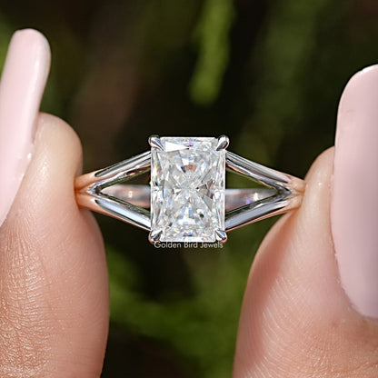 Radiant Cut Moissanite Gemstone Split Shank Engagement Ring