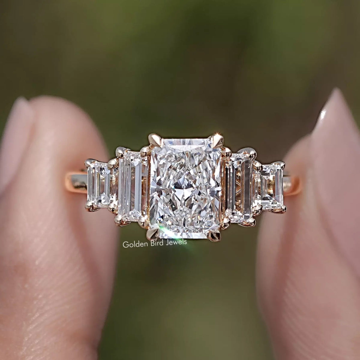 Radiant And Baguette Lab Diamond Five Stone Ring