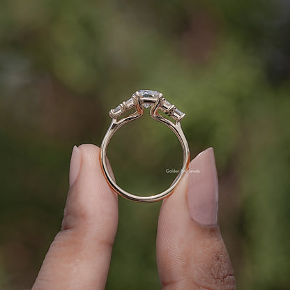 Back view of Radiant And Baguette Lab Diamond Five Stone Bridal Ring
