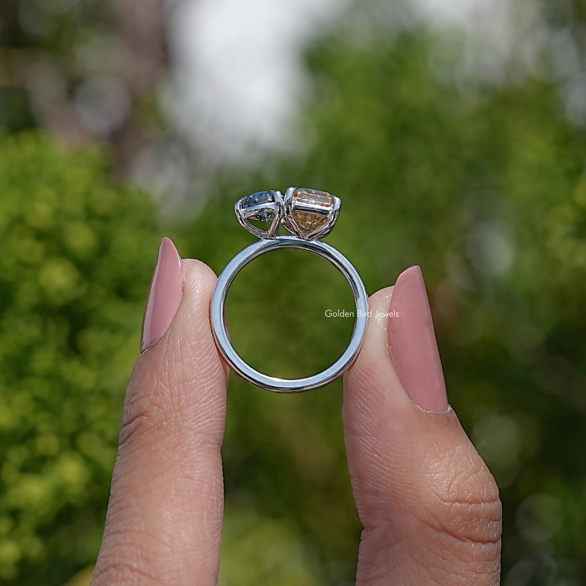 Back View Of Radiant And Pear Cut Moissanite Ring
