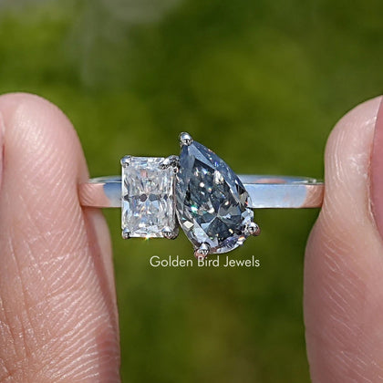 Radiant And Pear Moissanite Two Stone Ring