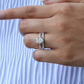 Close-Up View of Radiant Cut Bridal Ring Set In White Gold