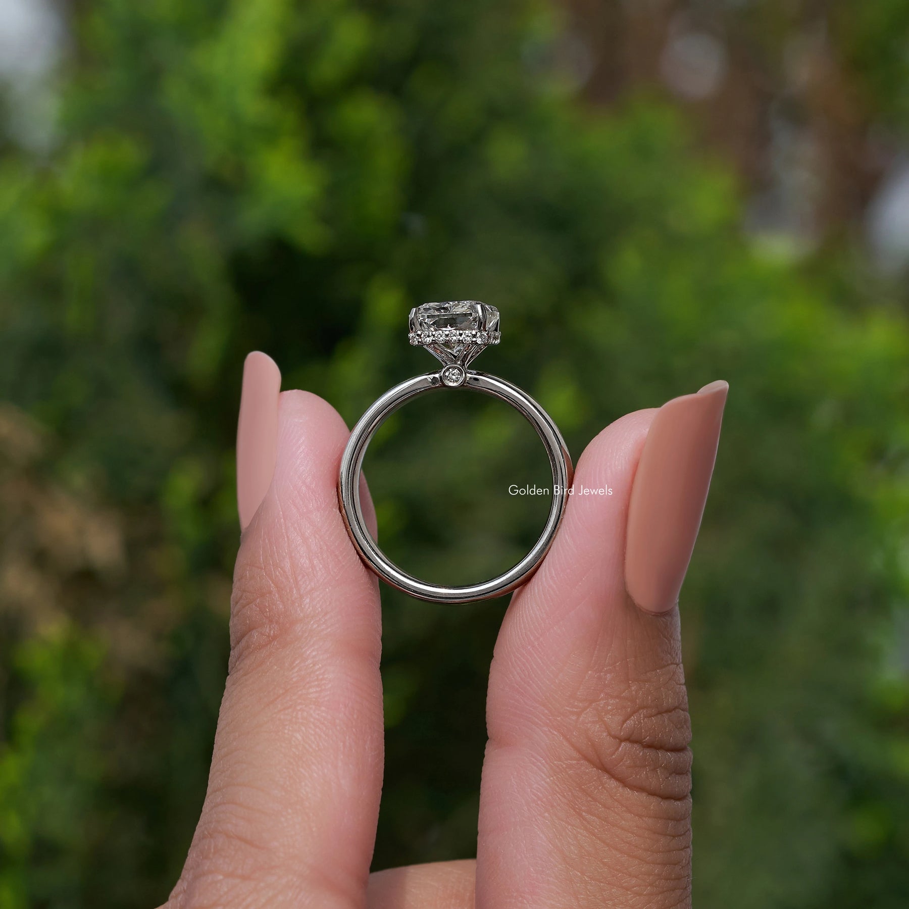 Hidden Halo Radiant Cut Lab Diamond Ring
