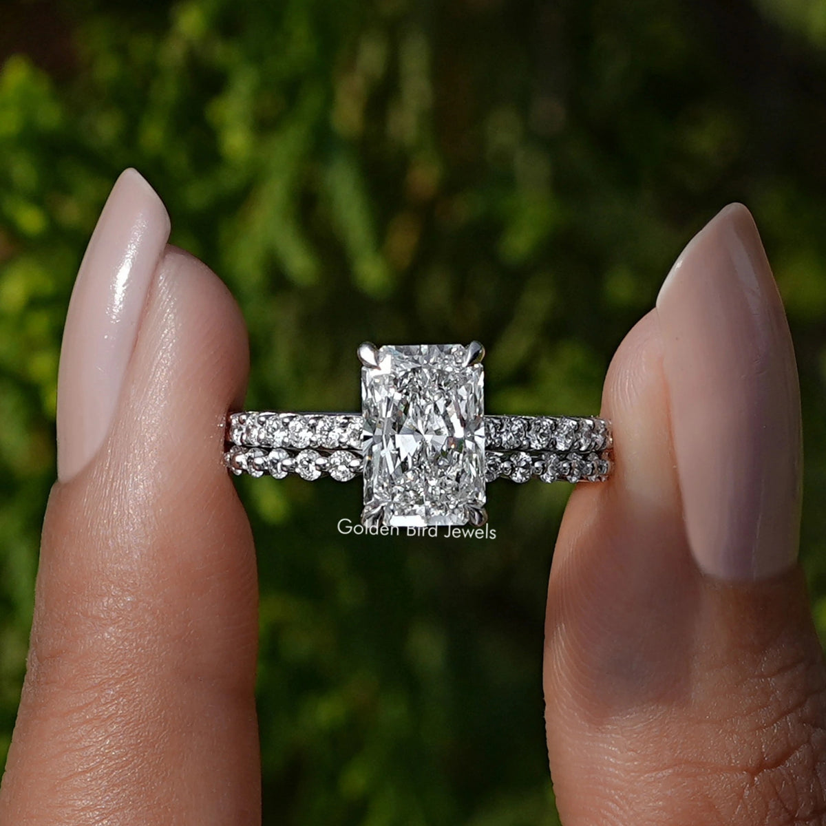 Radiant Cut Lab Diamond Bridal Ring Set