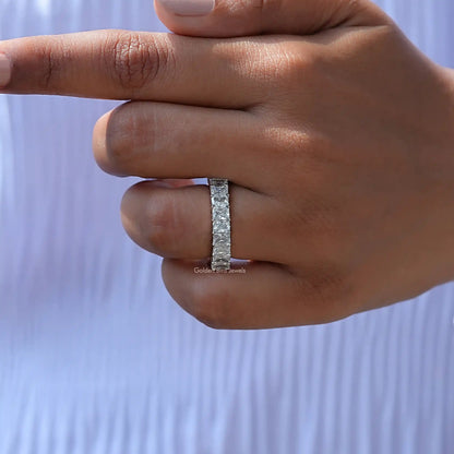 Detailed View of Radiant Cut Lab Diamond Wedding Band In White Gold