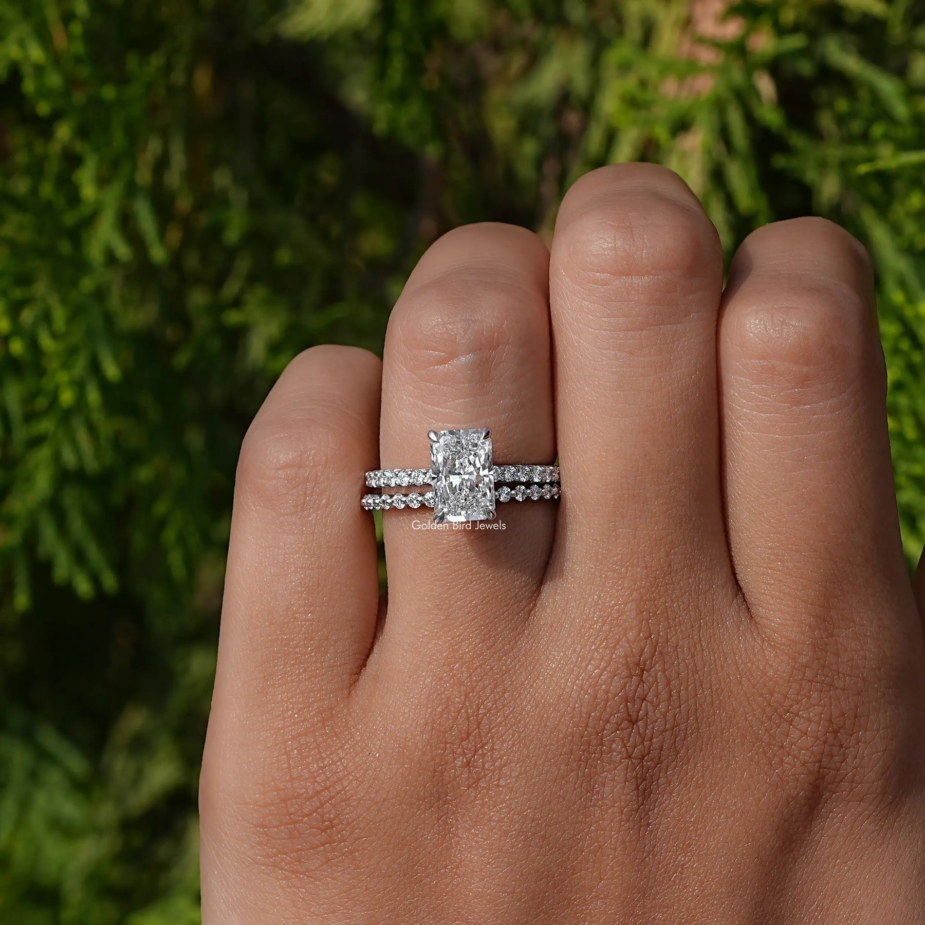 Radiant Cut Lab Diamond Bridal Ring Set