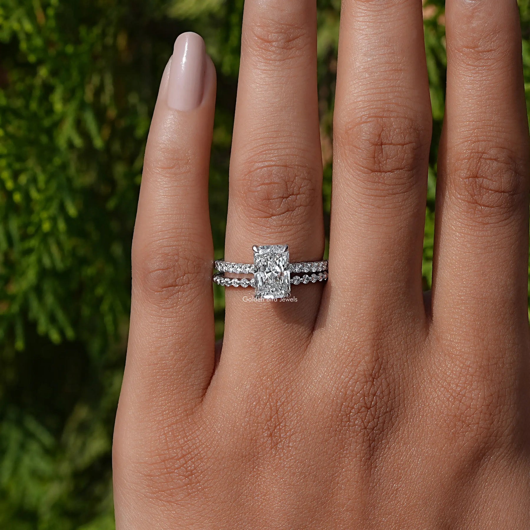 Radiant Cut Lab Diamond Bridal Ring Set