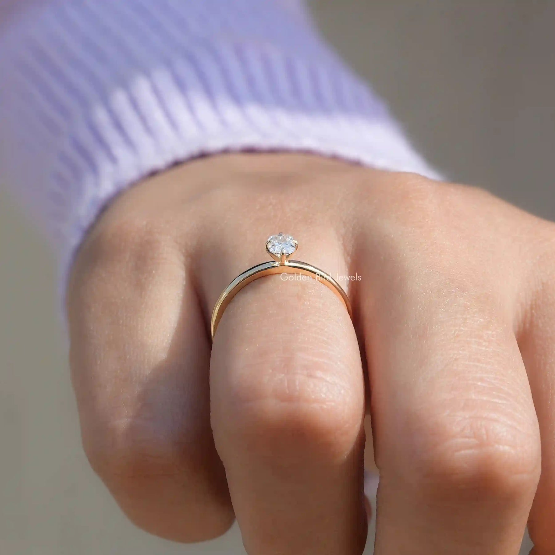 Side View of Radiant Cut Lab-Grown Diamond Ring In finger