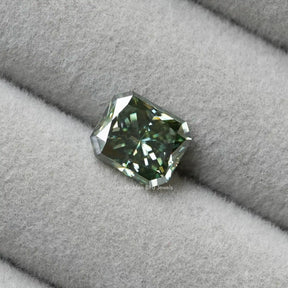 [Fronr view of blue radiant cut loose moissanite  made of vs claity]-[Golden Bird Jewels]