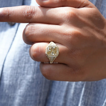 Close-Up View of Radiant And Round Cut Moissanite Accent Stone Ring In White Gold