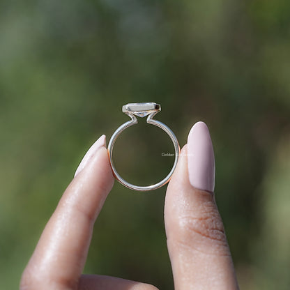 Half Bezel Radiant Cut Moissanite Solitaire Ring