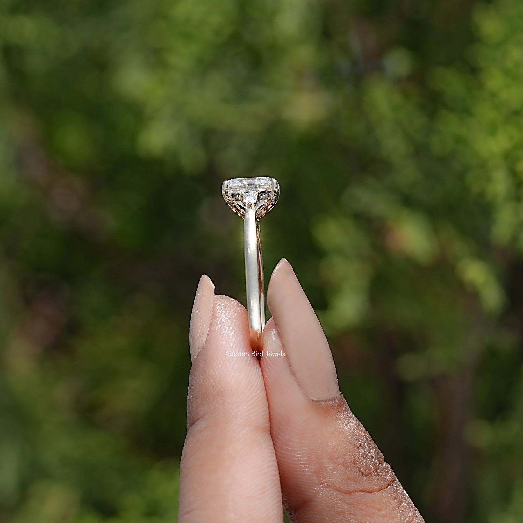 Radiant Cut Moissanite Three Stone Engagement Ring