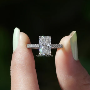 [Rdiant Cut Solitaire Accent Diamond Ring]-[Golden Bird Jewels]