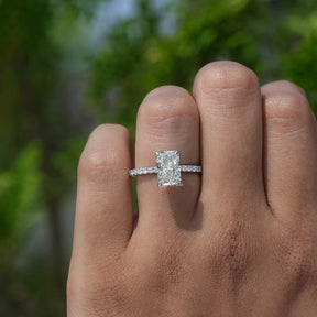 [White Gold Radiant Cut Diamond Accent Ring]-[Golden Bird Jewels]