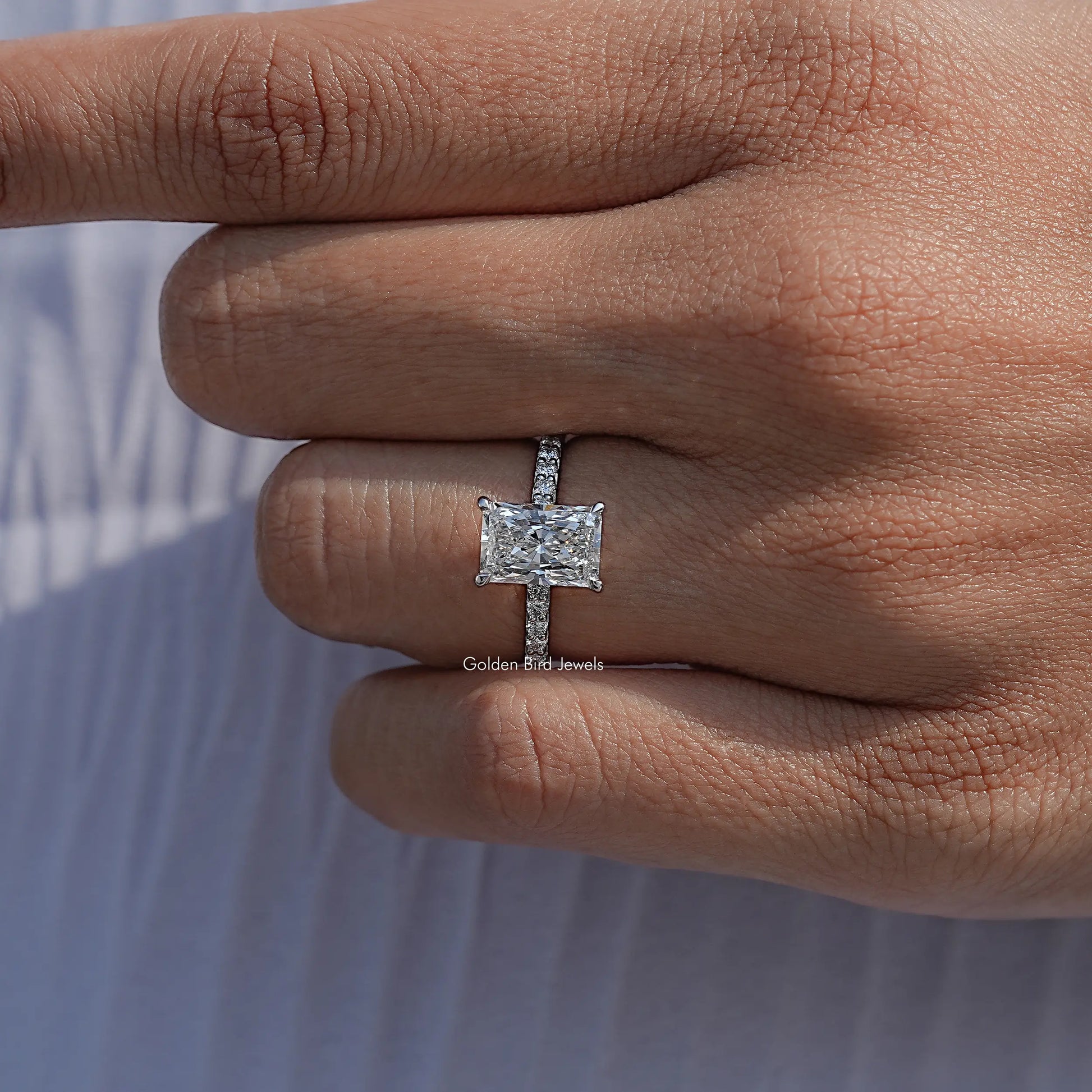 Close View Of Radiant Cut Lab Diamond Accent Ring
