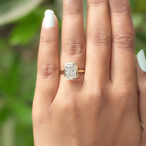 Detailed View Of Radiant Cut Lab Diamond Bezel Set Ring In Yellow Gold