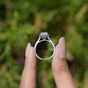 Radiant Lab Diamond Halo Accent Engagement Ring