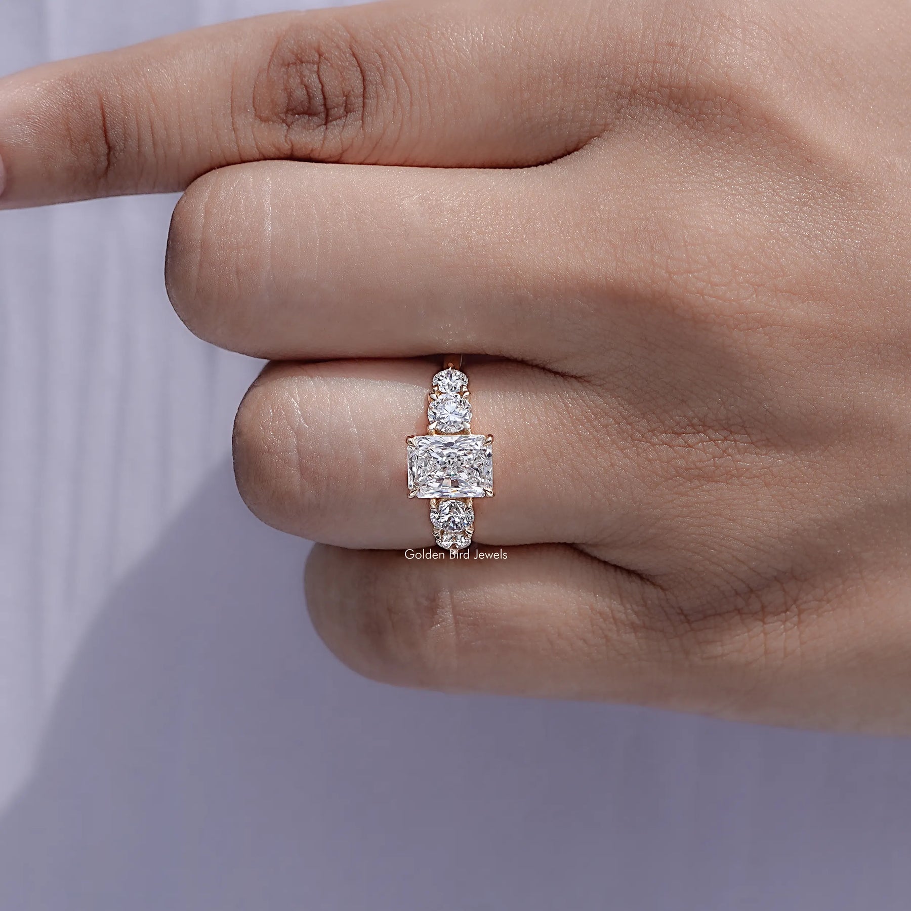 Radiant Lab Diamond Five Stone Engagement Ring
