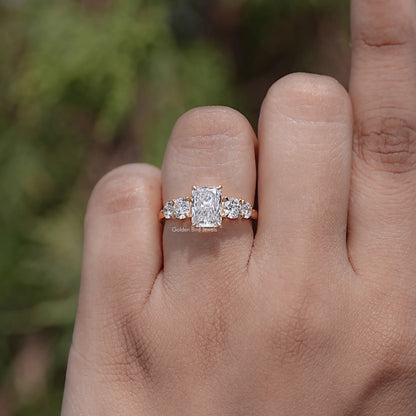 Front view of Radiant Lab Diamond Five Stone Engagement Ring