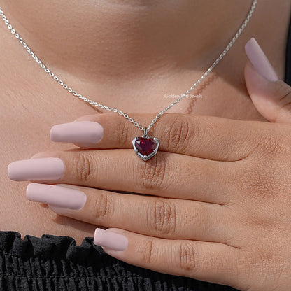 Red Ruby Heart Cut Gemstone Solitaire Necklace