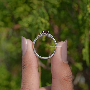 Red Ruby Hexagon Cut Gemstone 5 Stone Ring