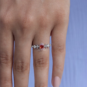 [Red Ruby Oval Cut Accent Engagement Ring]-[Golden Bird Jewels]